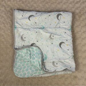 Parent's Choice Moon & Stars Baby Blanket Aqua Blue Polka Dots White Gray